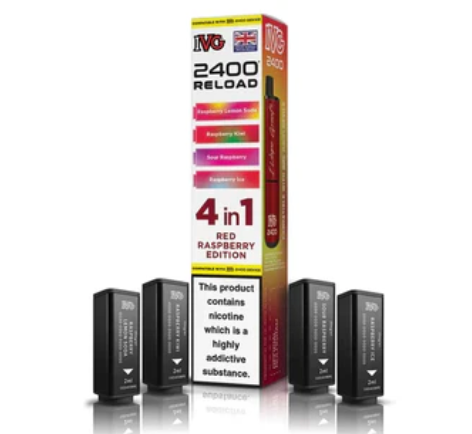 IVG 2400 4 IN 1 RELOAD REPLACEMENT PODS (PACK OF 5)  RED RASPBERRY EDITION