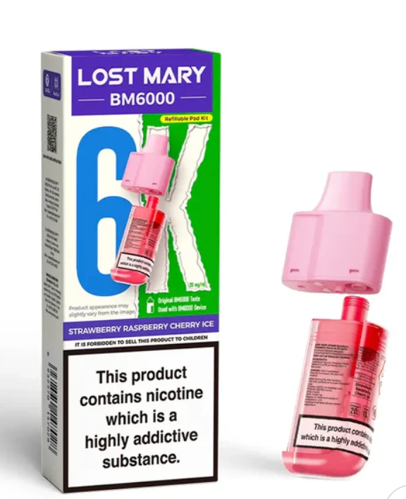 Lost Mary BM6000 Replacement Pods (Pack of 5) - Strawberry Raspberry Cherry Ice