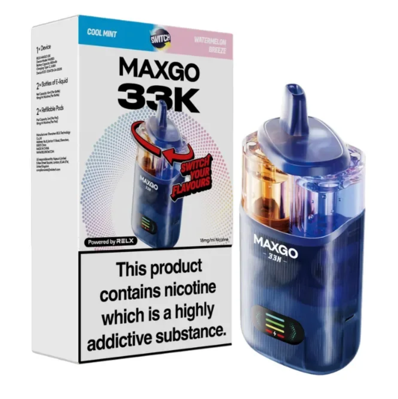 Relx Max-Go 33K Puffs Pre-Filled Pod Kit - Cool Mint & Watermelon Breeze